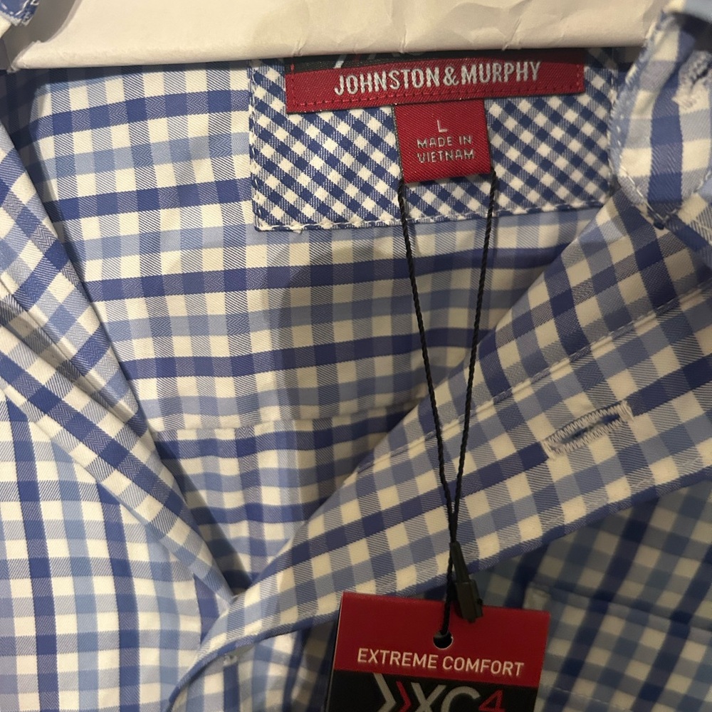 Johnston & Murphy Blue Casual Button Down Shirt Gingham Check